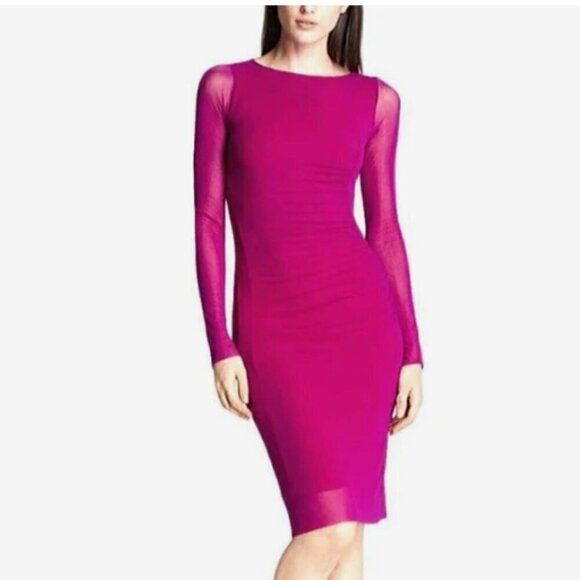 Vintage Y2K Jean Paul Gaultier Soleil Fuschia Mesh Rushed Midi Dress Size M - Picture 4 of 11